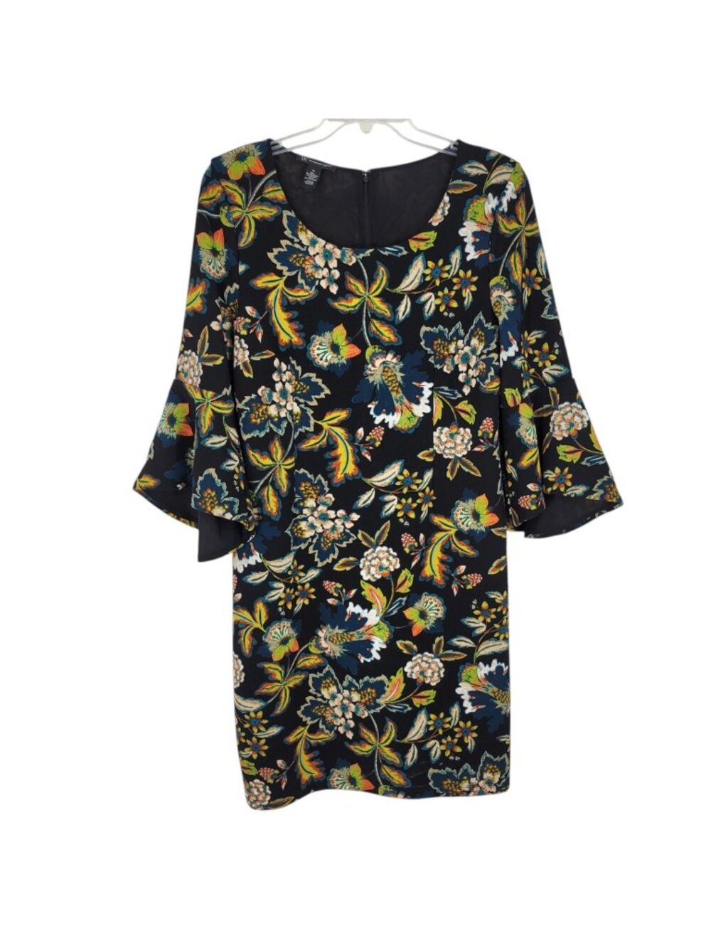 INC XL Floral Bell Sleeve Dress Whimsigoth Boho Maximalist Retro 70s Shift